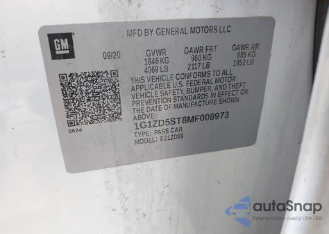 2021 Chevrolet Malibu Fwd Lt из США, поврежденный, VIN 1G1ZD5ST8MF008973